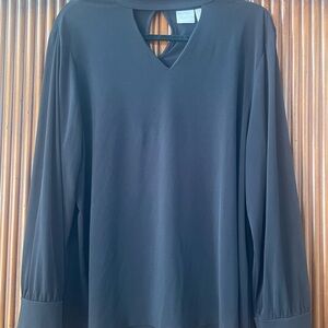 Chico's Black Blouse with Cut-Out neckline and key hole back.